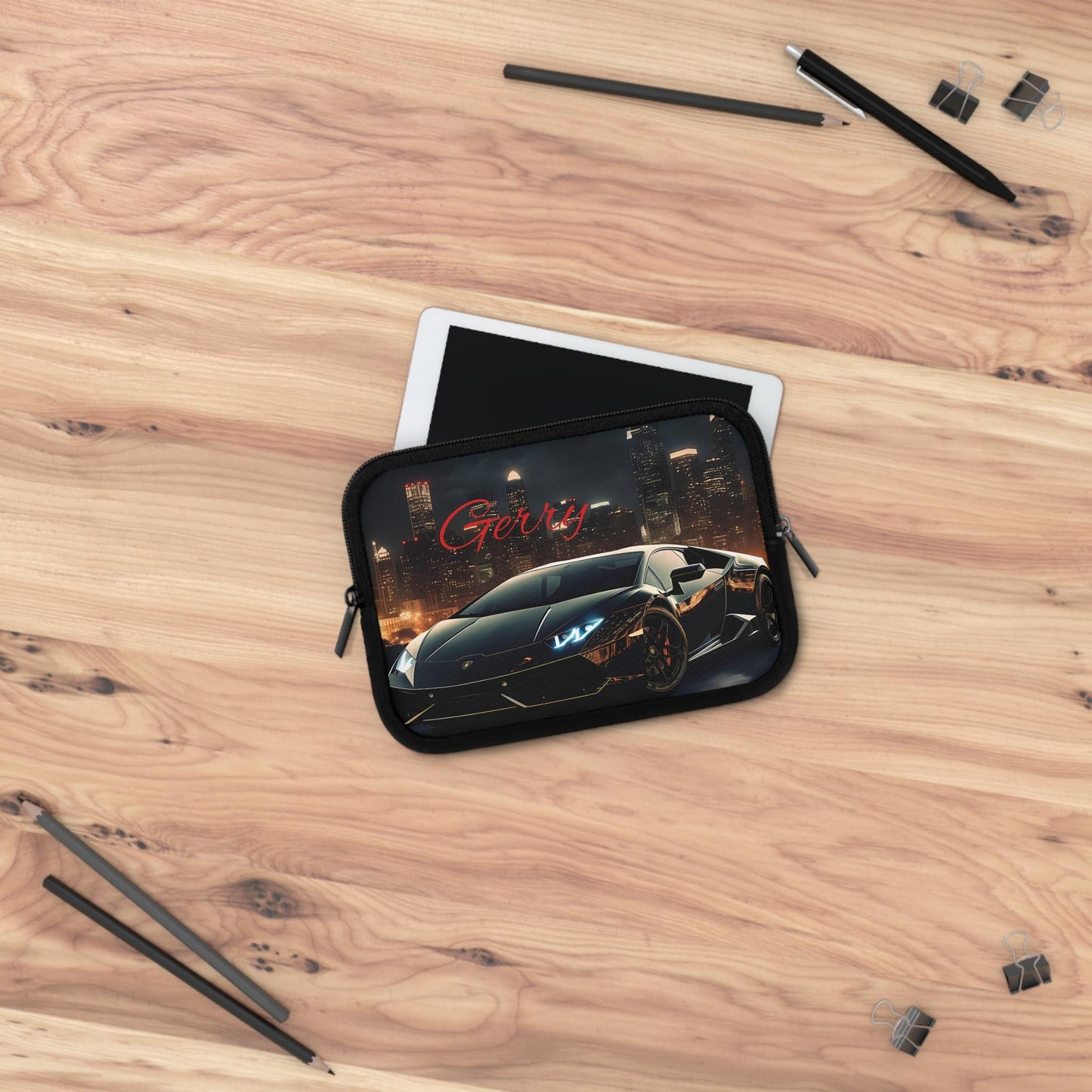 Personalized Car Lover Laptop Sleeve, Cool Tech Accessory, Perfect Gift for Him, Black Lamborghini, Car Enthusiast
