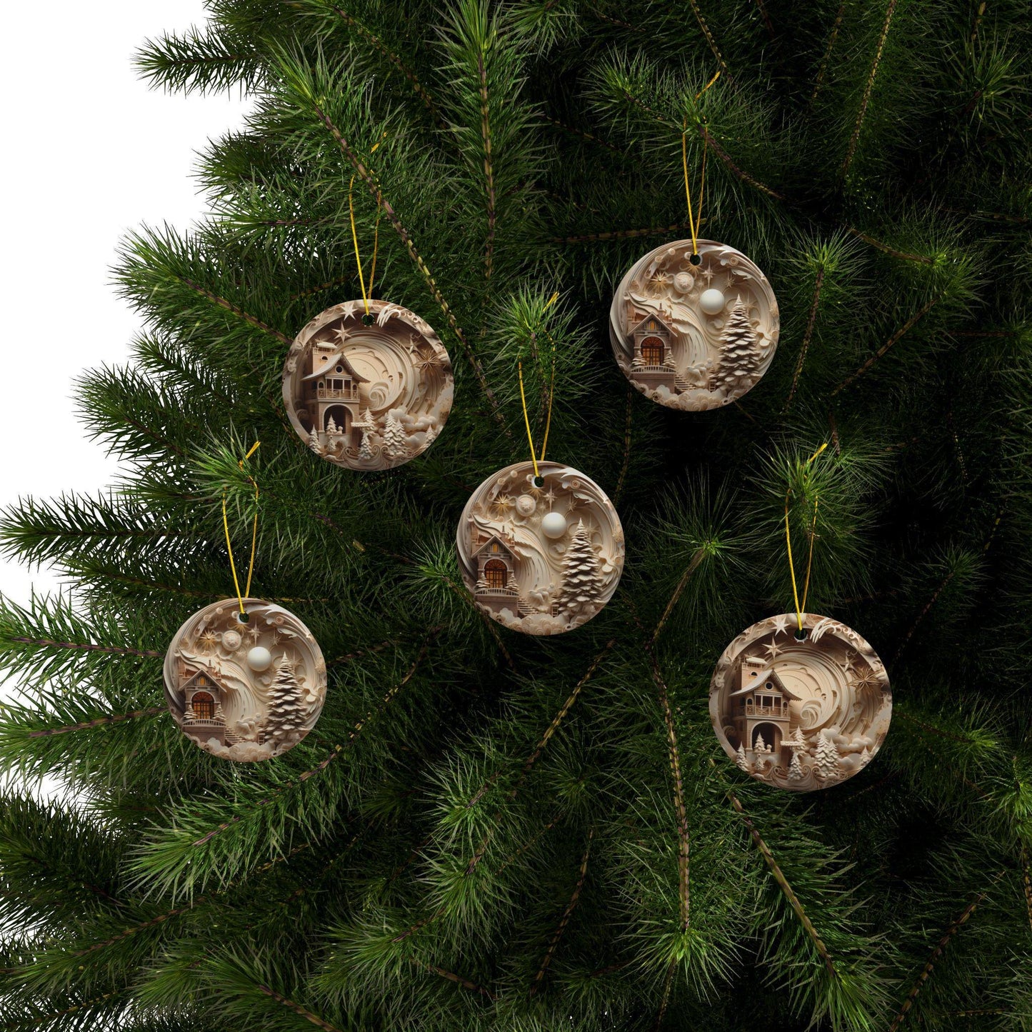 Whimsical Double-Sided Ceramic Ornaments - A Cozy Winter Wonderland, Tree Decorations, Holiday Gifts, Home Decor, Christmas Ornaments