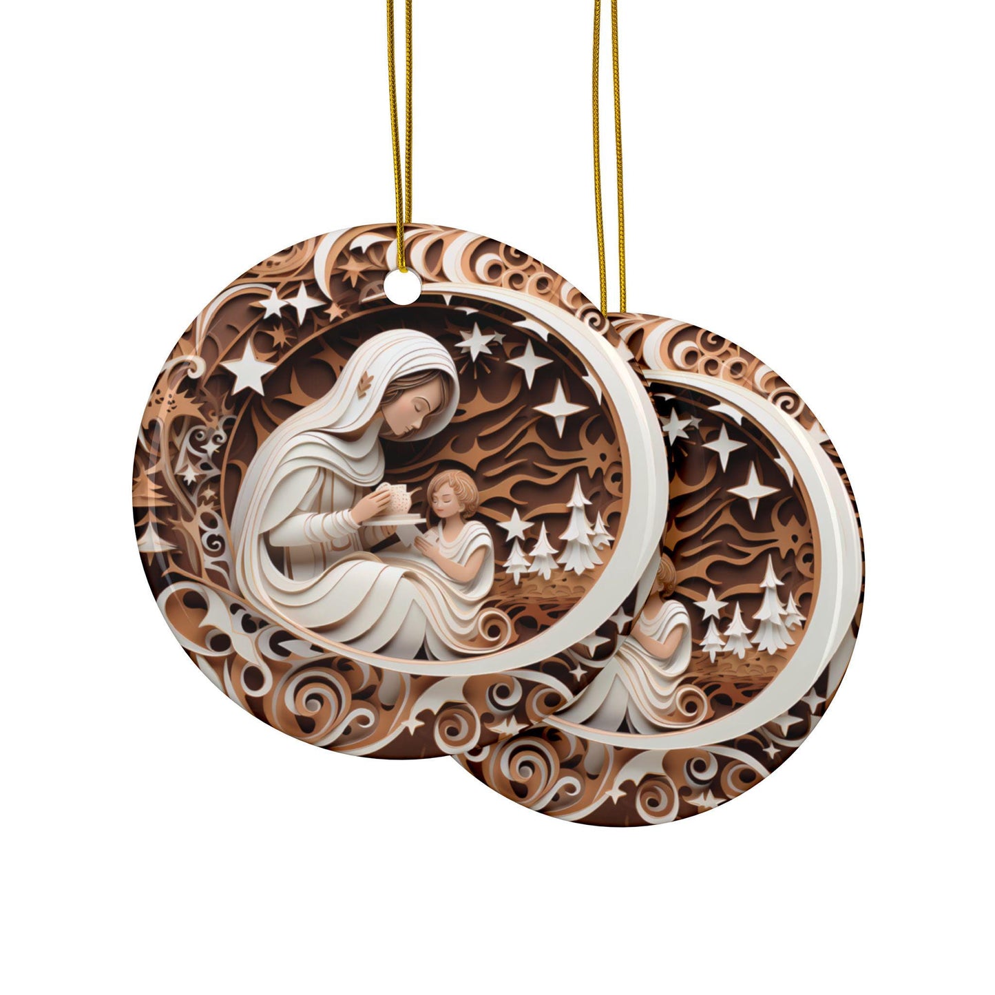 Handcrafted Ceramic Ornaments - 2-Sided Christmas Decor, Family Keepsake, Holiday Gift, Nativity Design