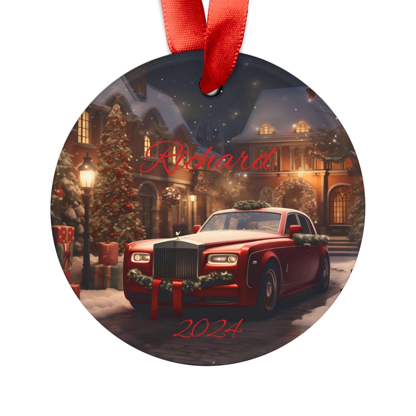 Personalized Christmas Acrylic Ornament, Custom Holiday Decor, Unique Gift for Family, 2024 Keepsake, Festive Tree Decoration, Rolls Royce