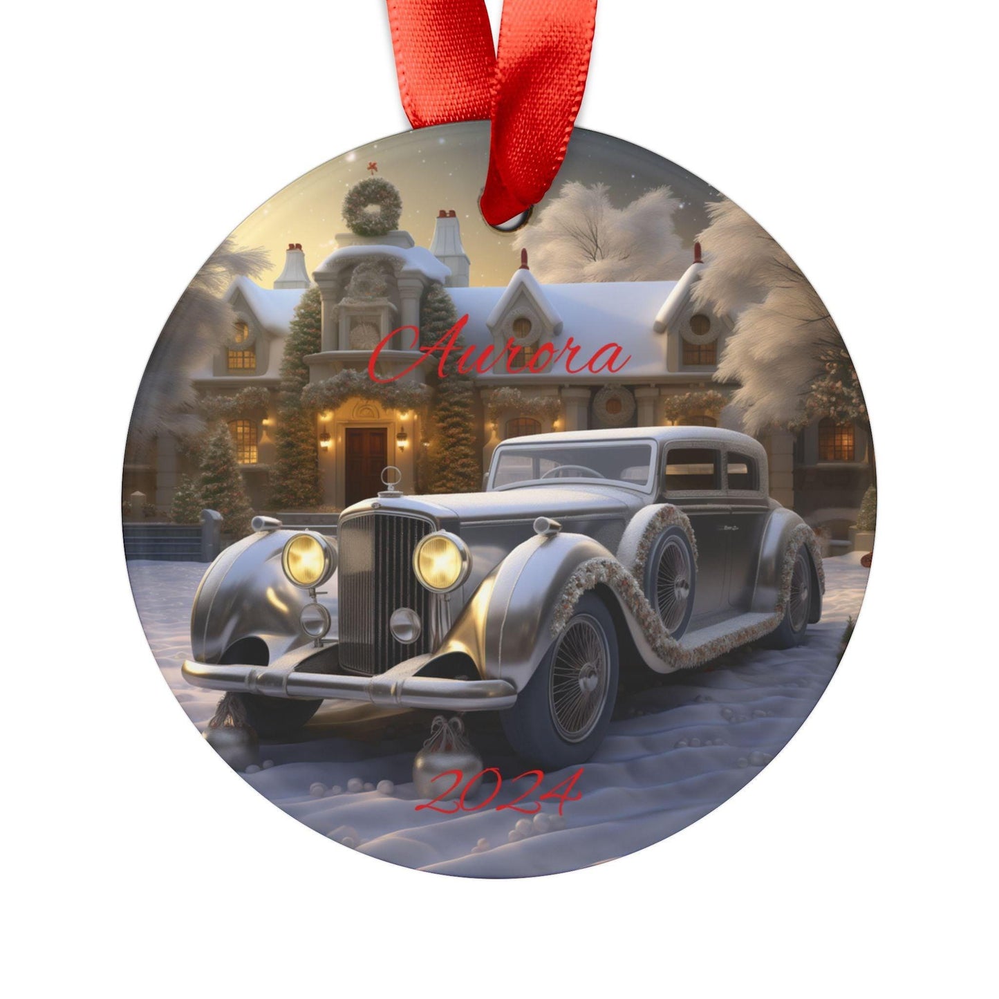 Vintage Car Christmas Ornament, Personalized Holiday Decoration, Festive Keepsake, Family Gift, Winter Wonderland Decor