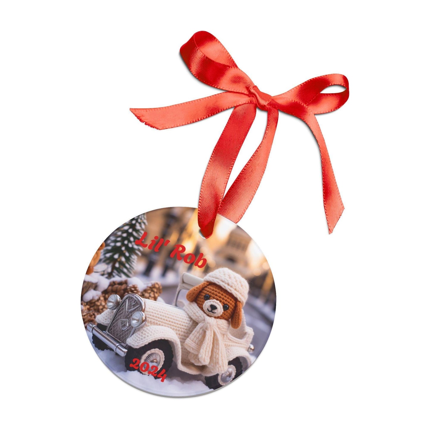 Personalized Acrylic Ornament with Dog Design, Custom Holiday Decor, Cute Pet-Themed Gift, Family Keepsake, Christmas Knit Decoration