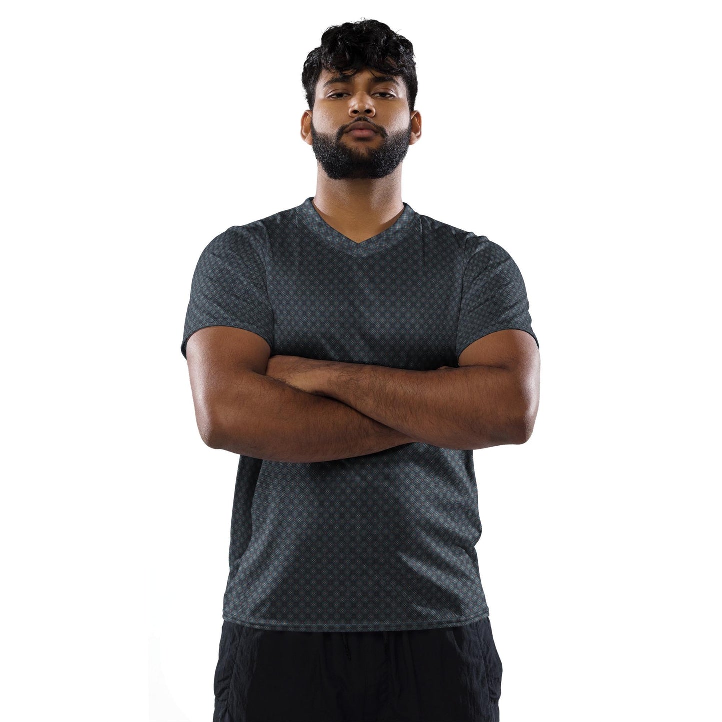 Eco-Friendly Men's Geometric All-Over Print Sports Jersey – Recycled Fabric Men Athletic and Casual Everyday Wear