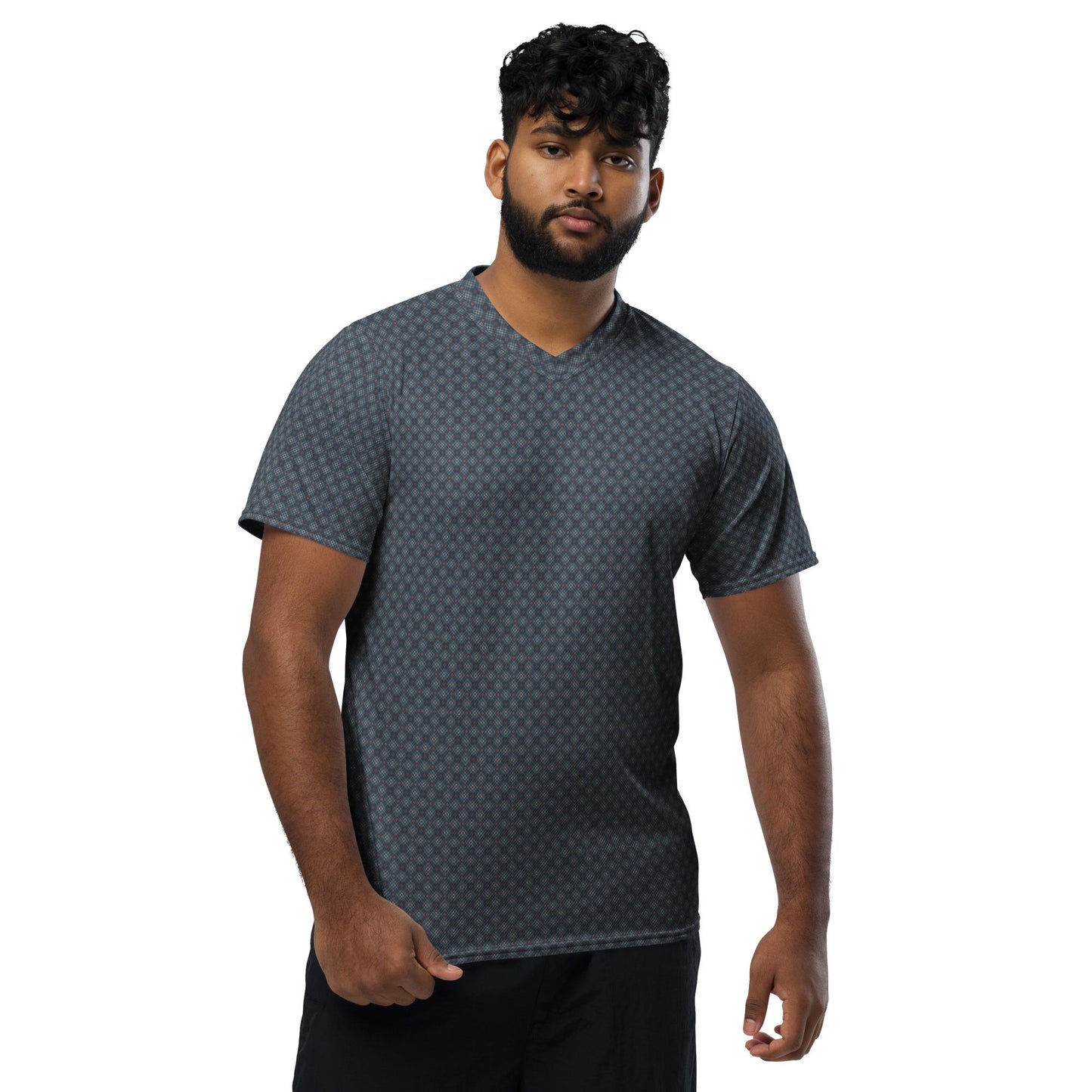 Eco-Friendly Men's Geometric All-Over Print Sports Jersey – Recycled Fabric Men Athletic and Casual Everyday Wear