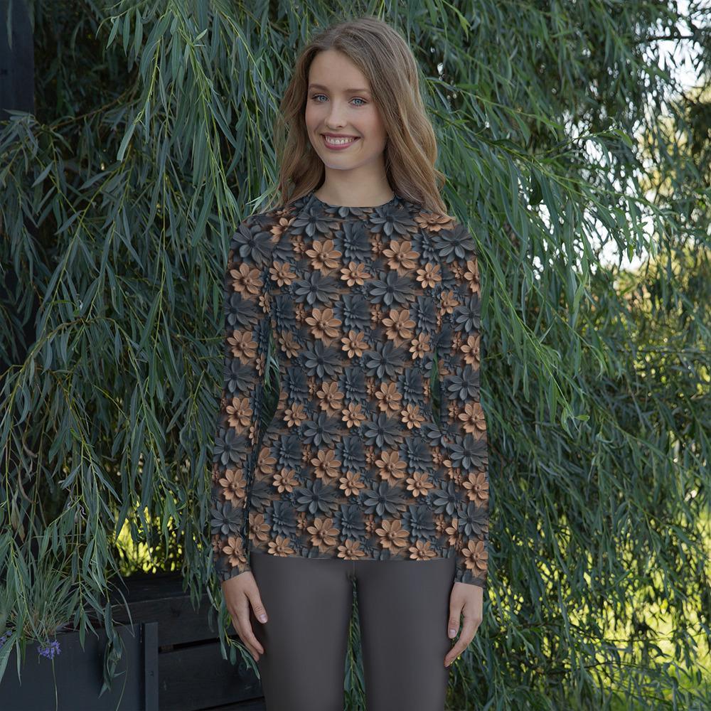 Captivating Warm Floral Colors Women's Rash Guard – Vibrant All-Over Print for Style & Comfort