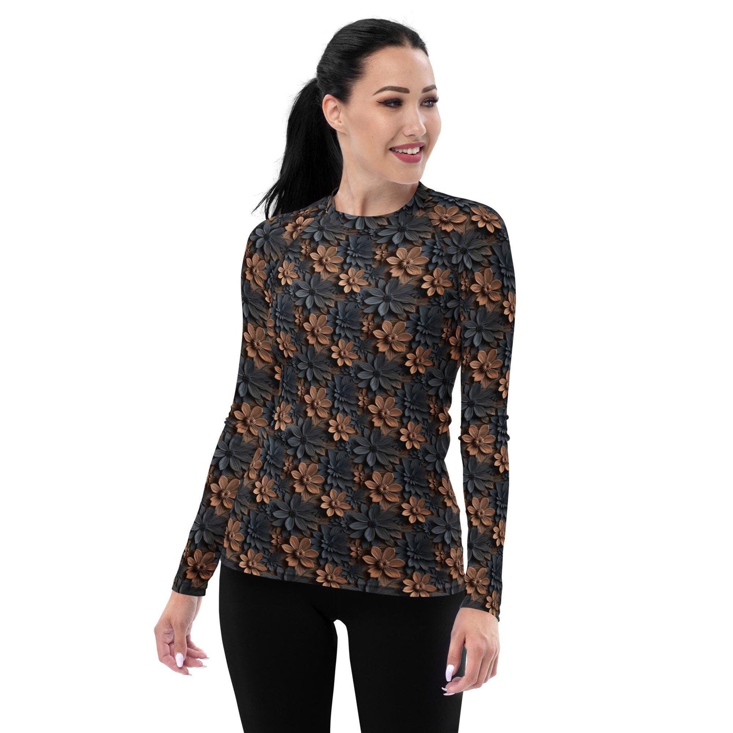 Captivating Warm Floral Colors Women's Rash Guard – Vibrant All-Over Print for Style & Comfort