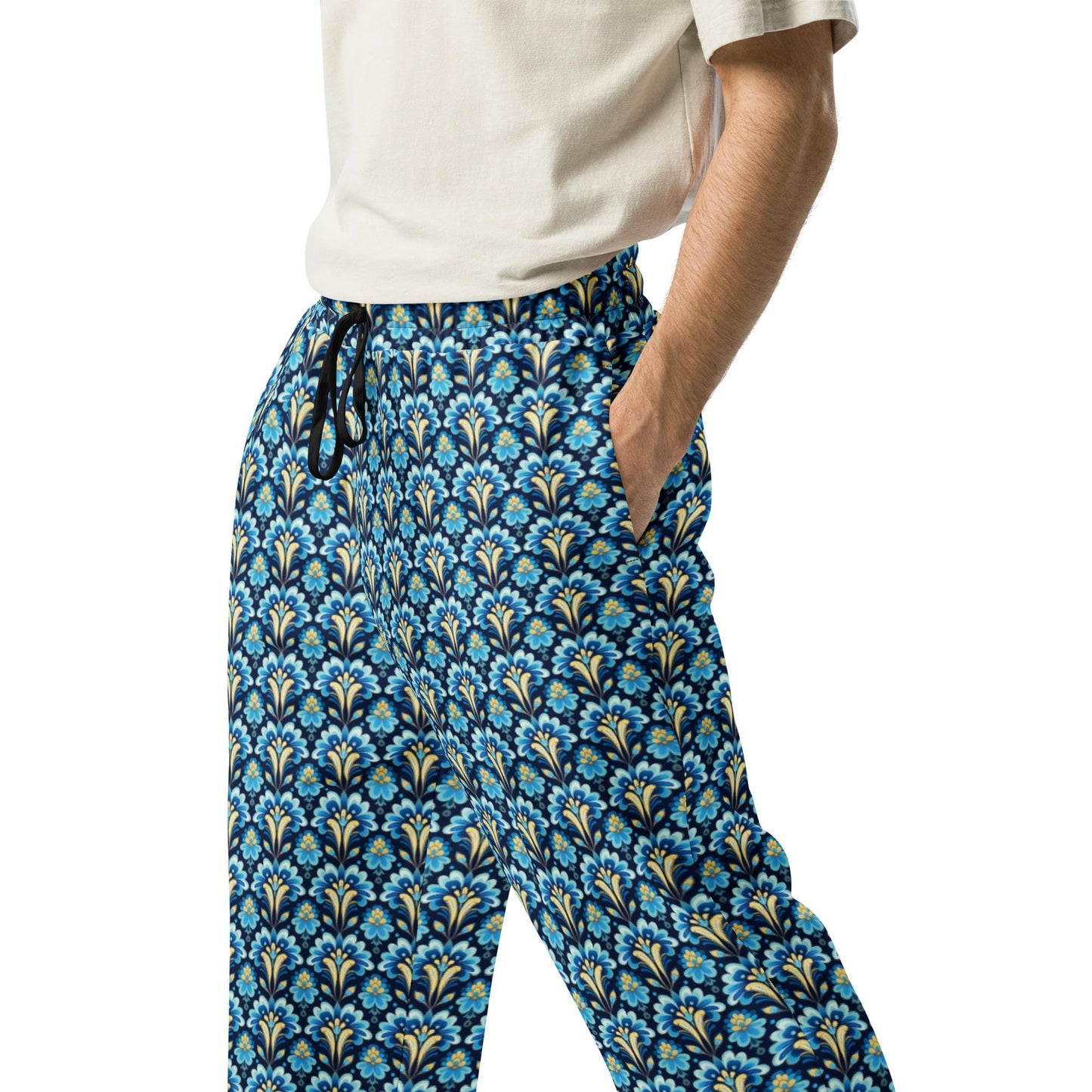 Colorful All-Over Print Uni-Sex Wide-Leg Joggers – Stylish & Comfortable Casual Loungers for Everyday Wear