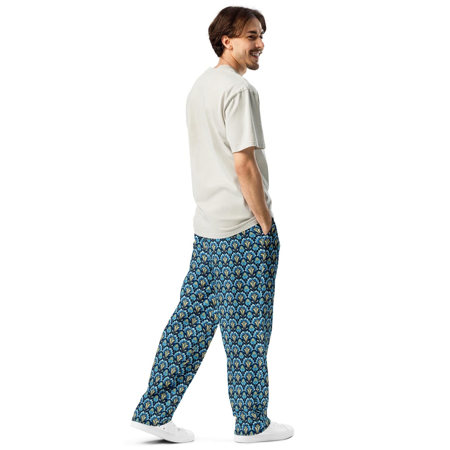 Colorful All-Over Print Uni-Sex Wide-Leg Joggers – Stylish & Comfortable Casual Loungers for Everyday Wear