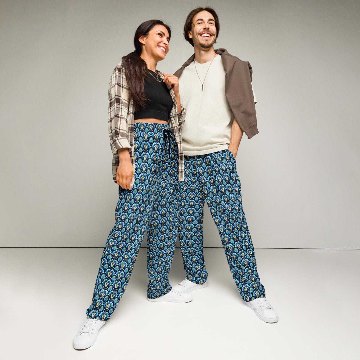 Colorful All-Over Print Uni-Sex Wide-Leg Joggers – Stylish & Comfortable Casual Loungers for Everyday Wear