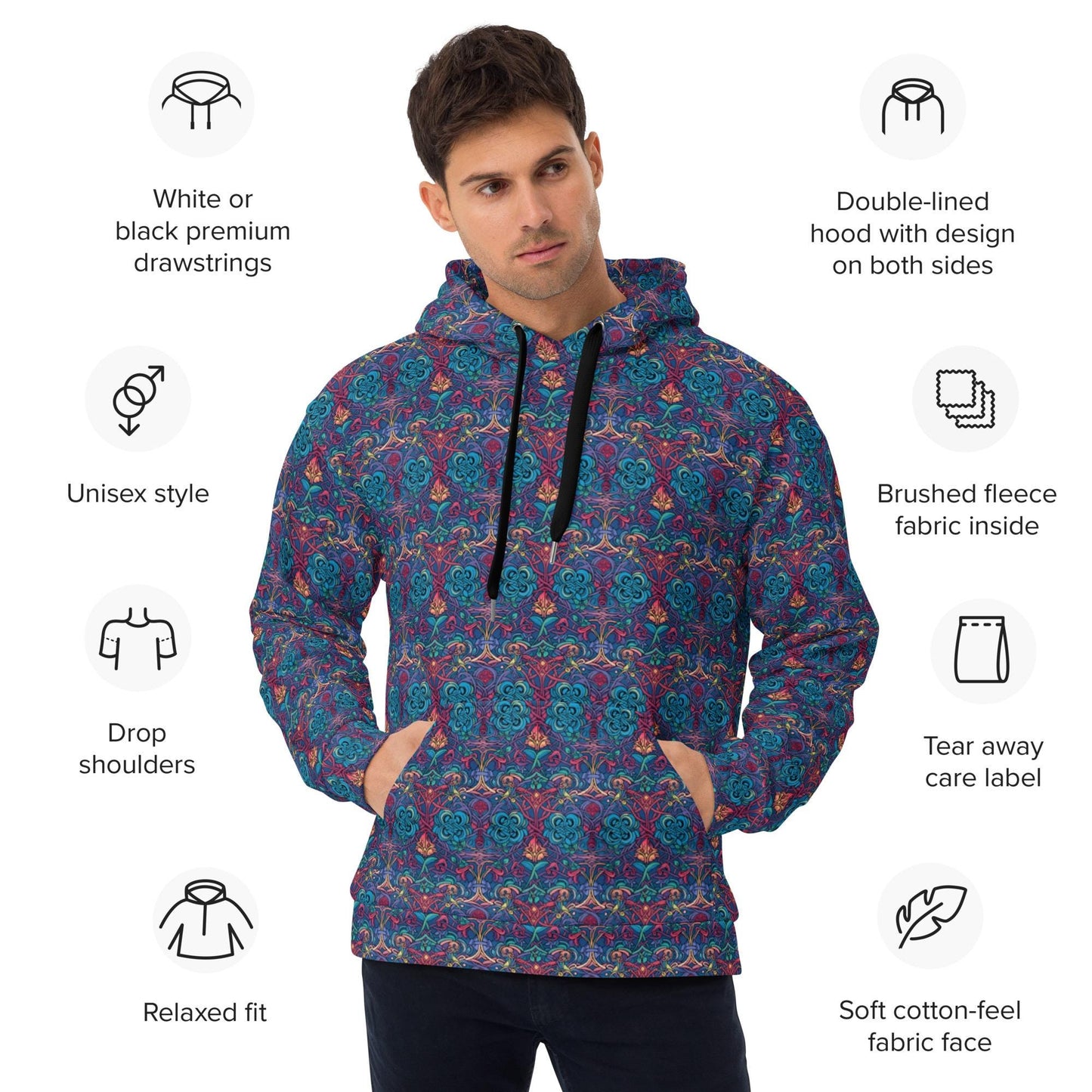 Men's Colorful All-Over Print Hoodie – Bold, Vibrant Patterned Sweatshirt for Ultimate Comfort & Style