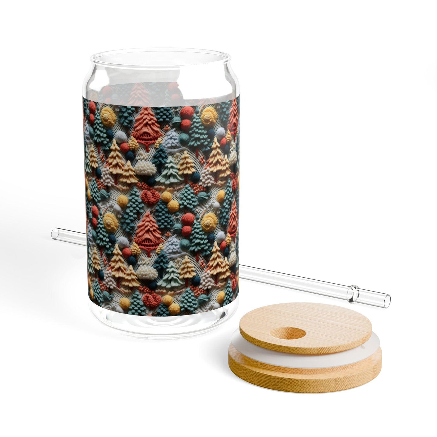 Festive Sipper Glass, 16oz | Holiday Drinkware, Eco-Friendly Mug, Gift for Christmas, Winter Decor, Straw Included
