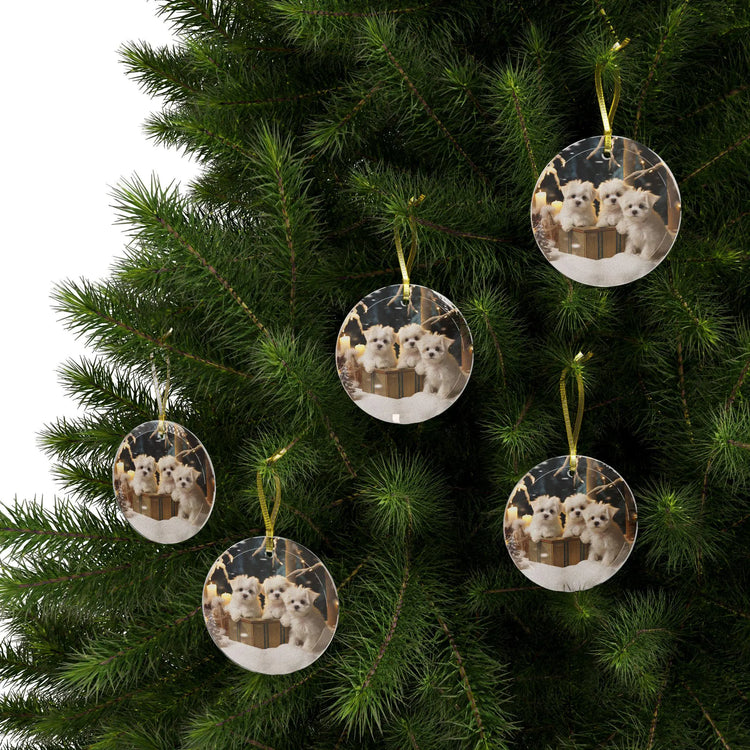 Glass Ornaments - Maltese Puppy Dog Lover Holiday Tree Decoration Home Decor Christmas Designs, Gift for Pet Lovers, Cute Dog Ornament, The Aurora Touch
