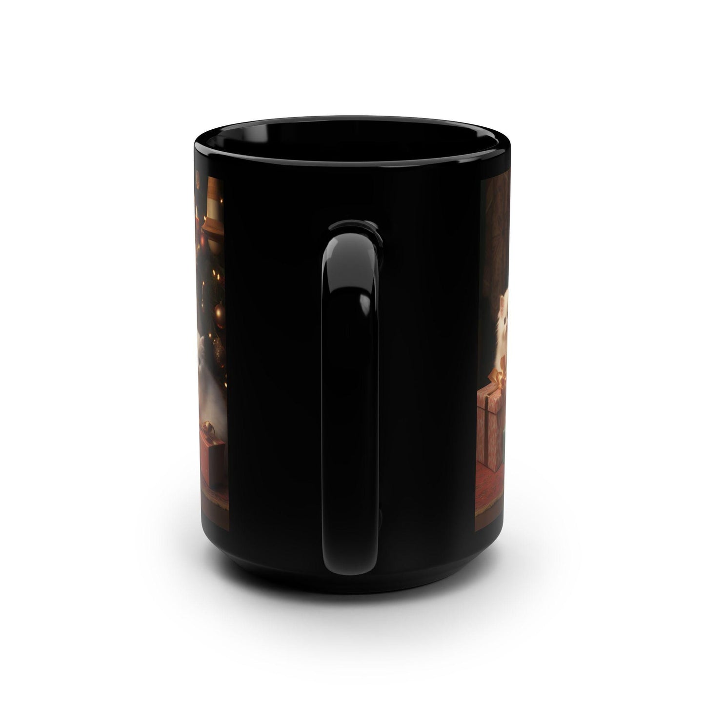 Black Mug, 15oz, Christmas kittens, Kitty Design, Coffee Mug, Tea Cup, Kitchen Decor, Gift for Grandma, Xmas Gift, Stocking Stuffer