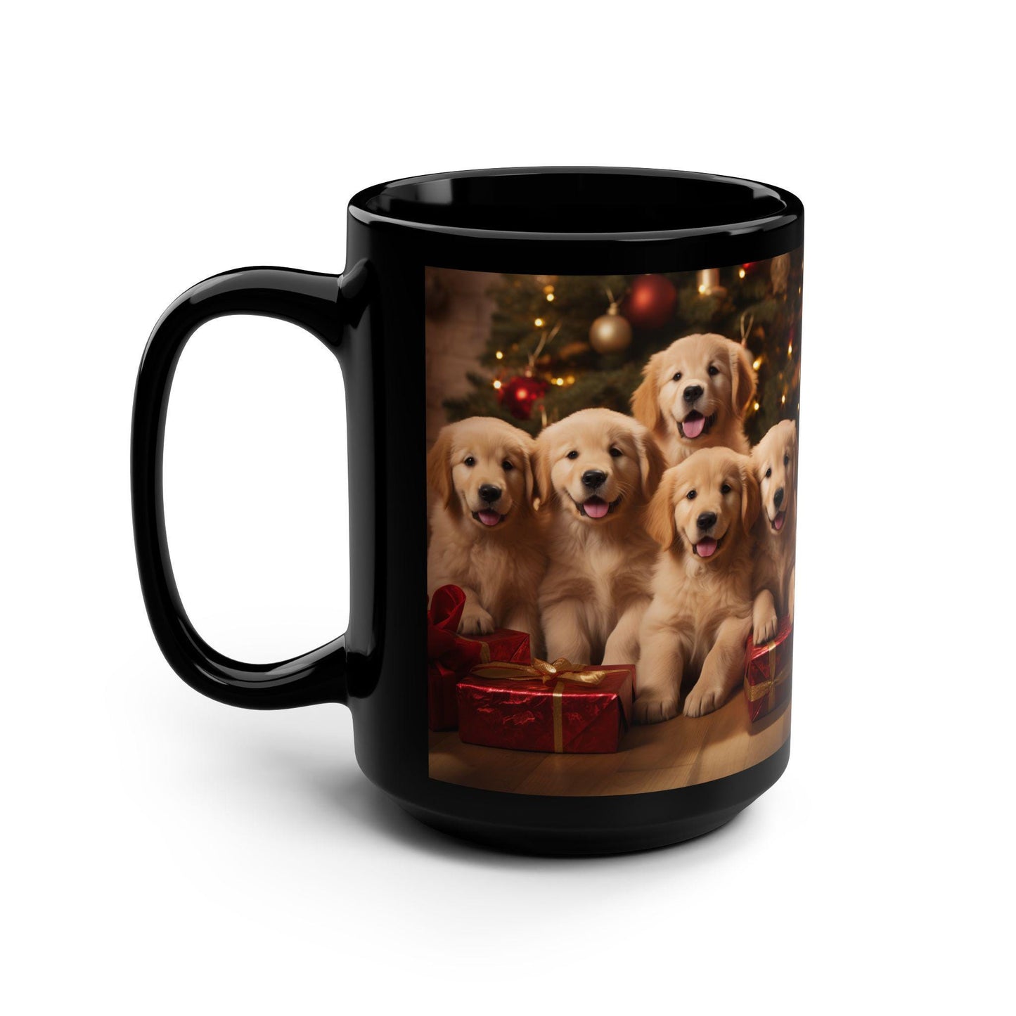 Xmas 15oz. Novelty Mug, Puppy Design, Golden Retriever Art, Dog Portrait, Christmas gift, Stocking Stuffer, Gift for Teacher