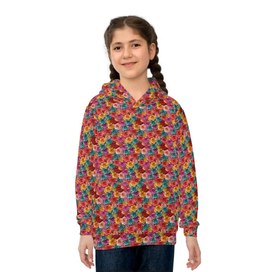 Colorful Floral Children Hoodie, Unique Kids Gift, Fun Rainy Day Wear, Cozy Playtime Apparel, Birthday or Holiday Present for Girl