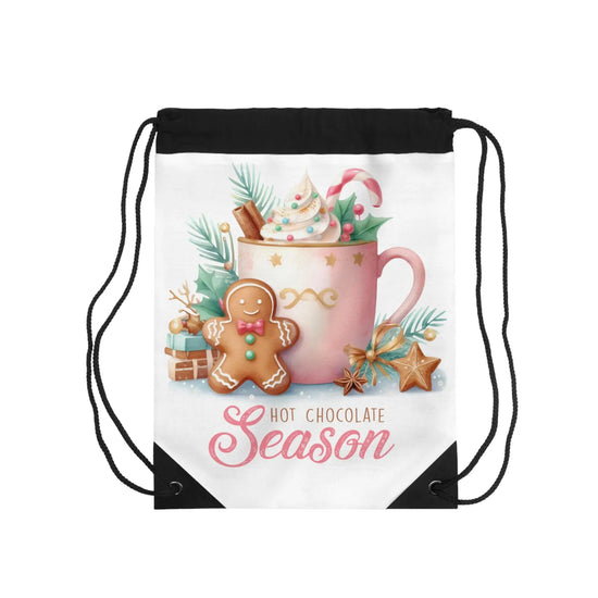 Hot Chocolate Season Drawstring Bag | Cozy Winter Accessory, Cute Holiday Gift, Seasonal Tote, Christmas Gift Idea, Gingerbread Design The Aurora Touch