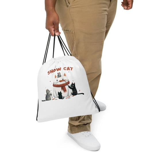 Festive Holiday Design Drawstring Bag | Premium Canvas Gift Tote | Reusable Holiday Shopping Bag The Aurora Touch