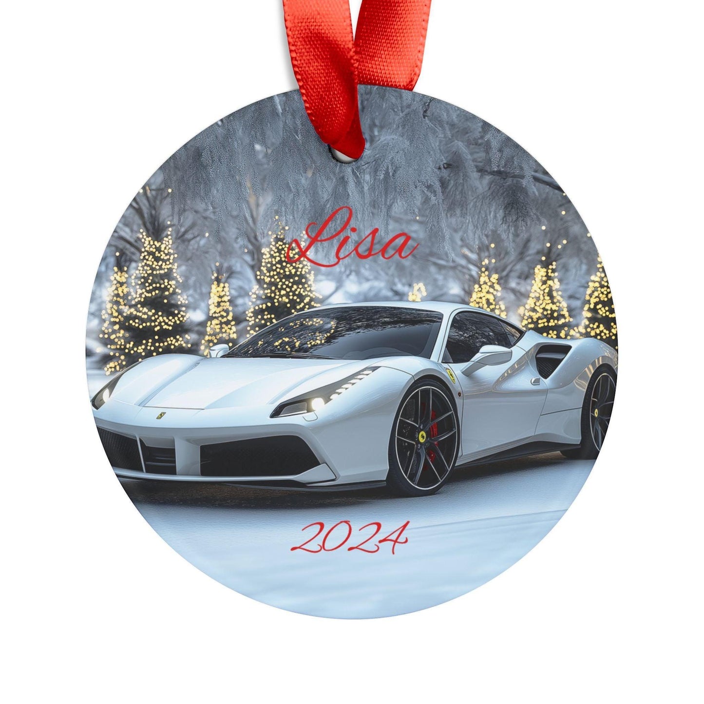 Personalized Holiday Acrylic Ornament, Custom Car Ornament, Christmas Decor, Unique Gift for Car Lovers, 2024 Decor, White Ferrari