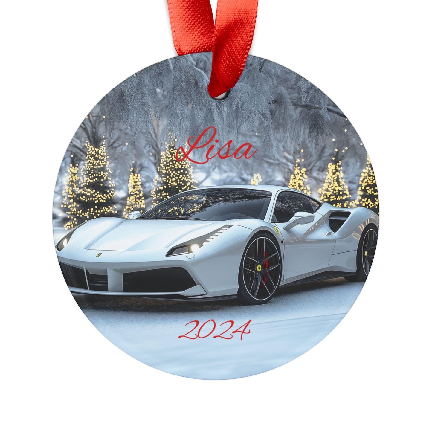 Personalized Holiday Acrylic Ornament, Custom Car Ornament, Christmas Decor, Unique Gift for Car Lovers, 2024 Decor, White Ferrari