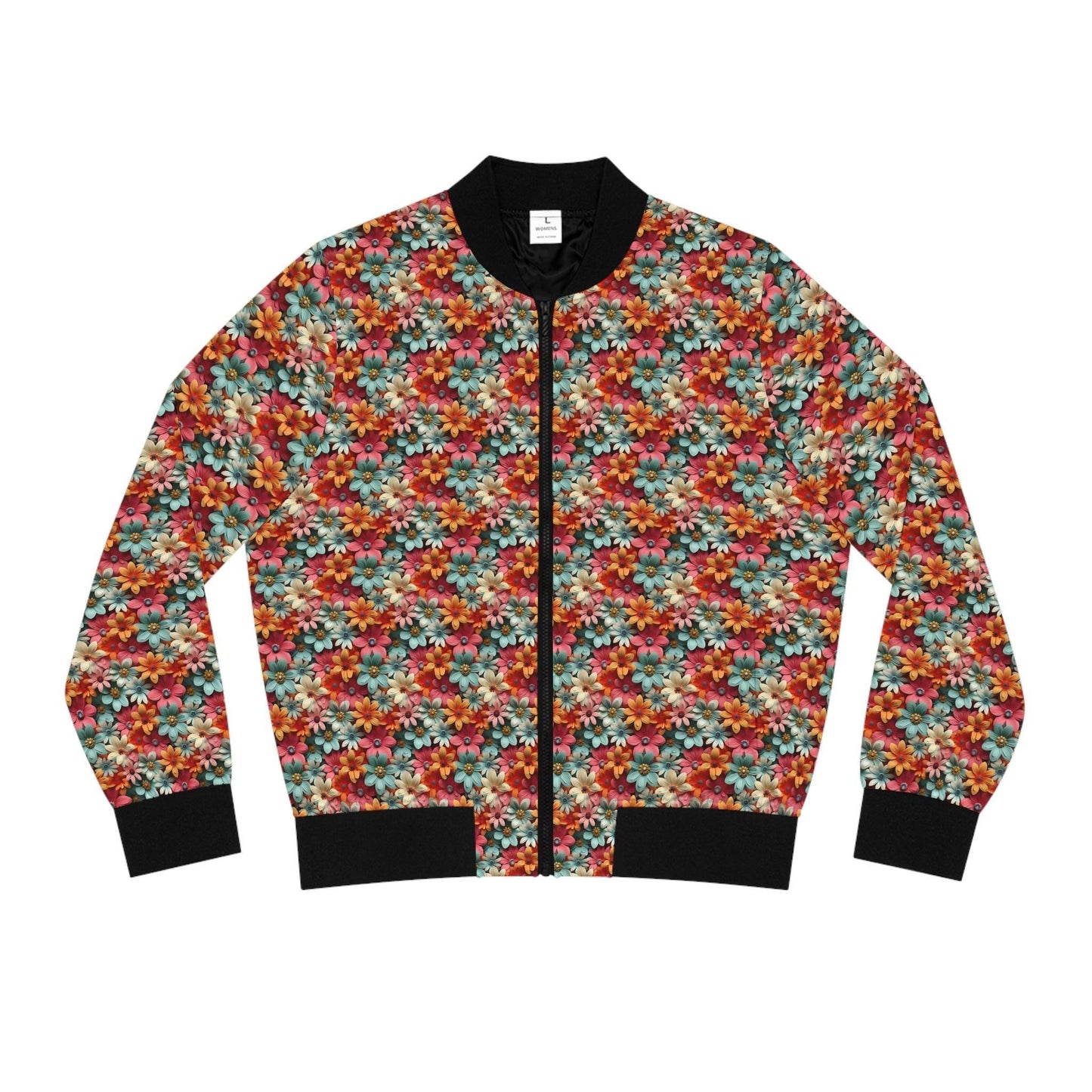 Floral Koi Women's Bomber Jacket, Bohemian Fashion, Spring Style, Casual Outerwear, Unique Gift for Her, Trendy Jacket