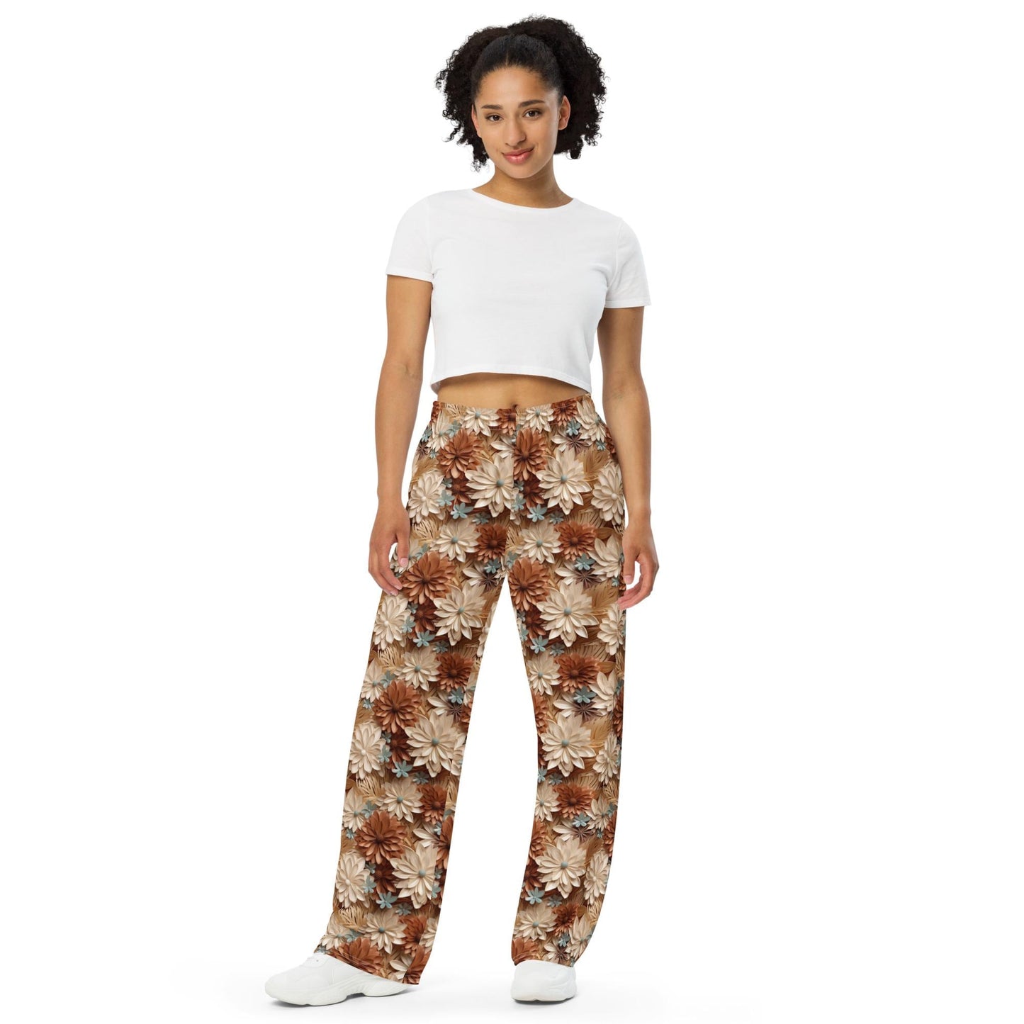 All-Over Floral Print Wide-Leg Pants – Stylish & Comfortable Women's Trousers