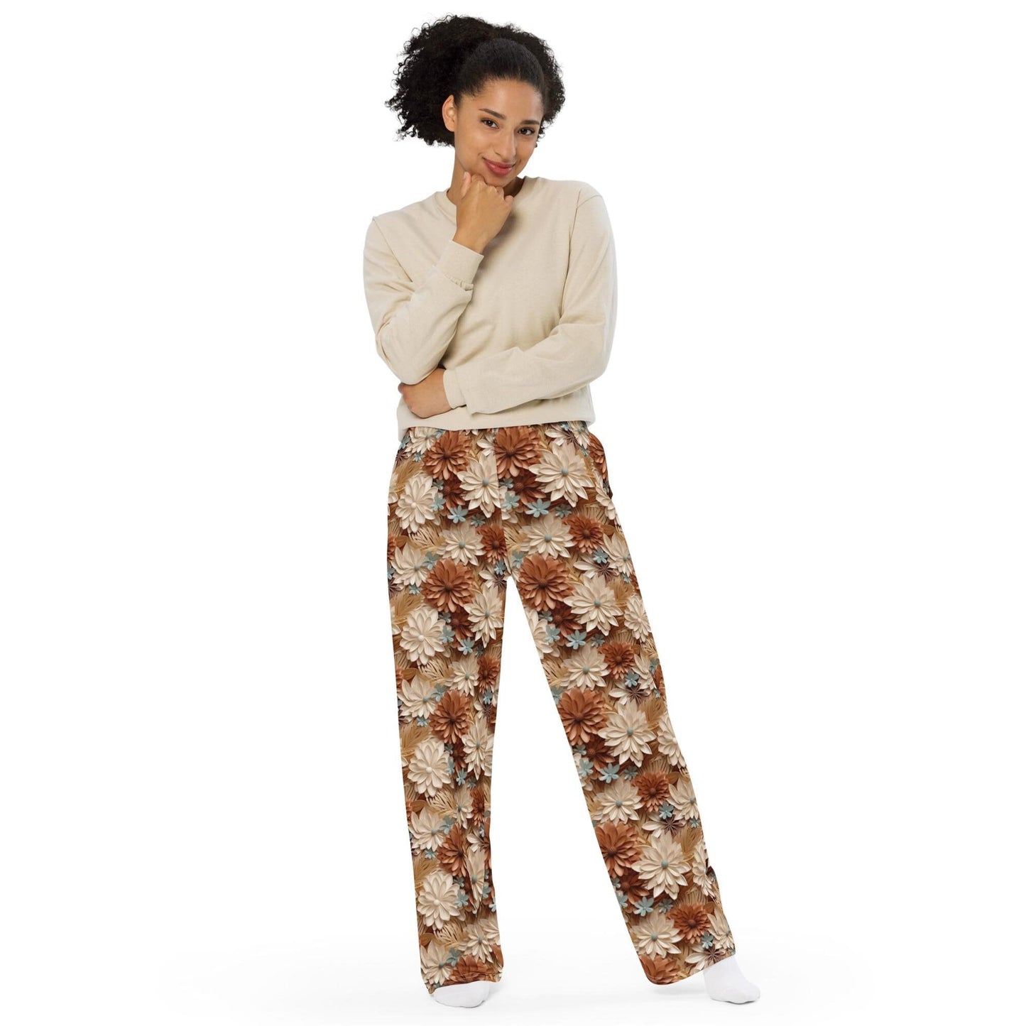 All-Over Floral Print Wide-Leg Pants – Stylish & Comfortable Women's Trousers