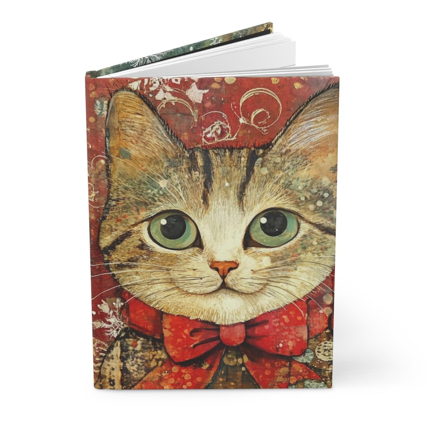Whimsical Hardcover Journal with Cat & Winter Scene, Cute Pet Notebook, Gift for Cat Lovers, Writing Journal, Holiday Diary, Christmas
