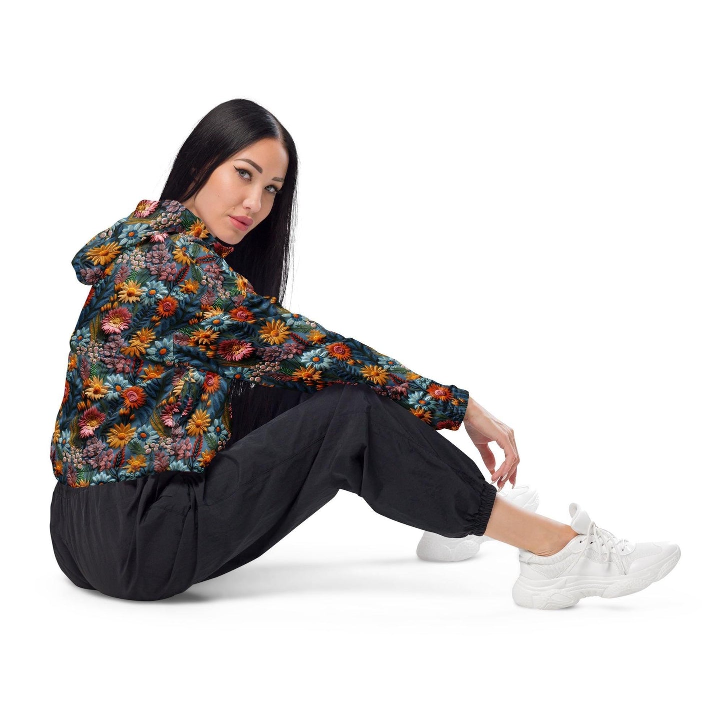 Chic Women's Floral All-Over Print Cropped Windbreaker – Lightweight & Trendy Spring Jacket