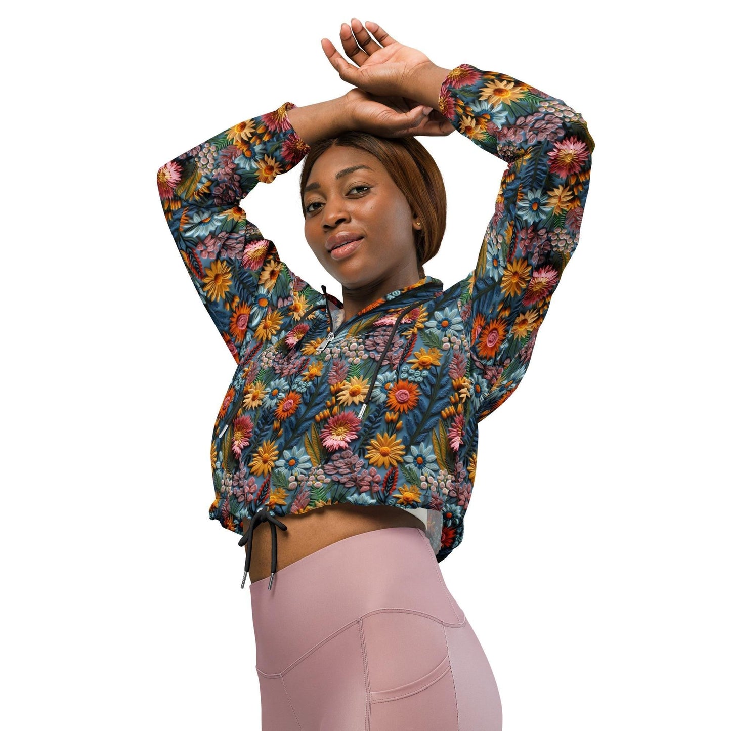 Chic Women's Floral All-Over Print Cropped Windbreaker – Lightweight & Trendy Spring Jacket