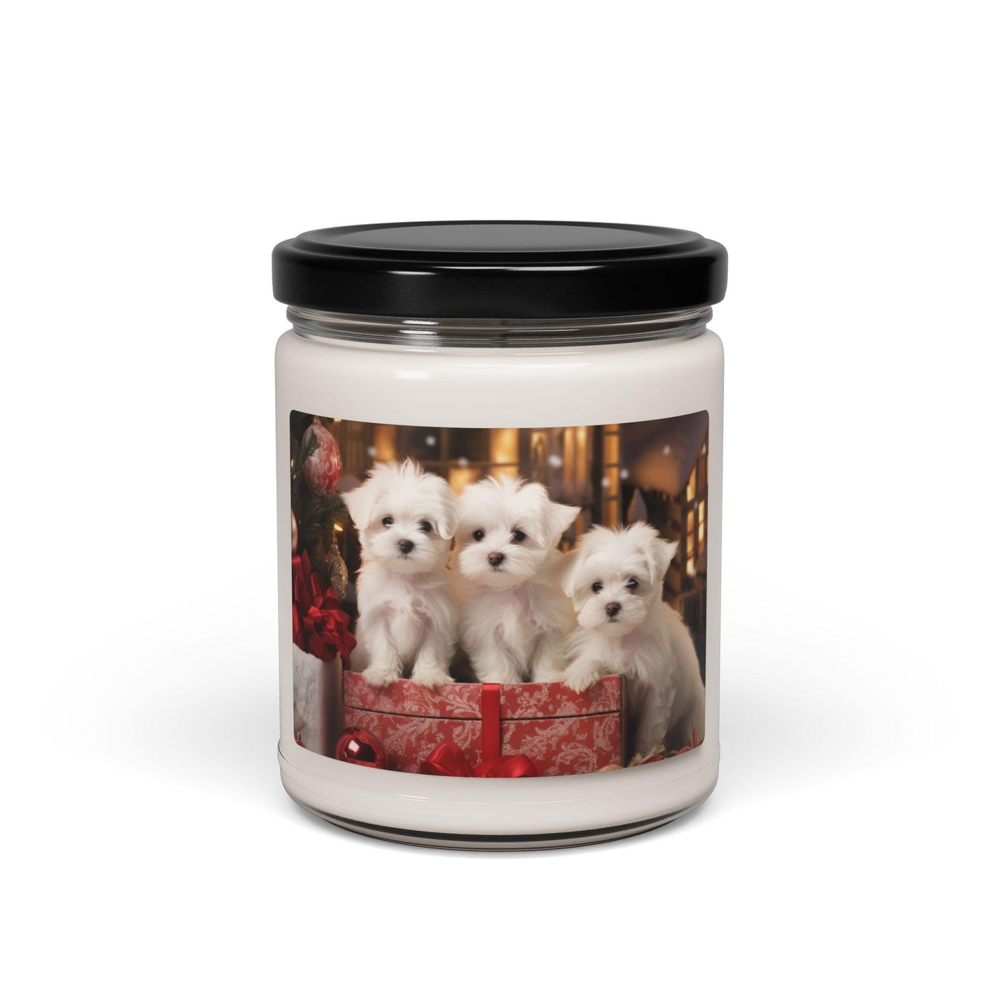 Scented Candle, Xmas Maltese Design - Cinnamon Scented 9oz, Puppy Love - Best Selling Home Decor Gift, Christmas Holiday Candle, Festive