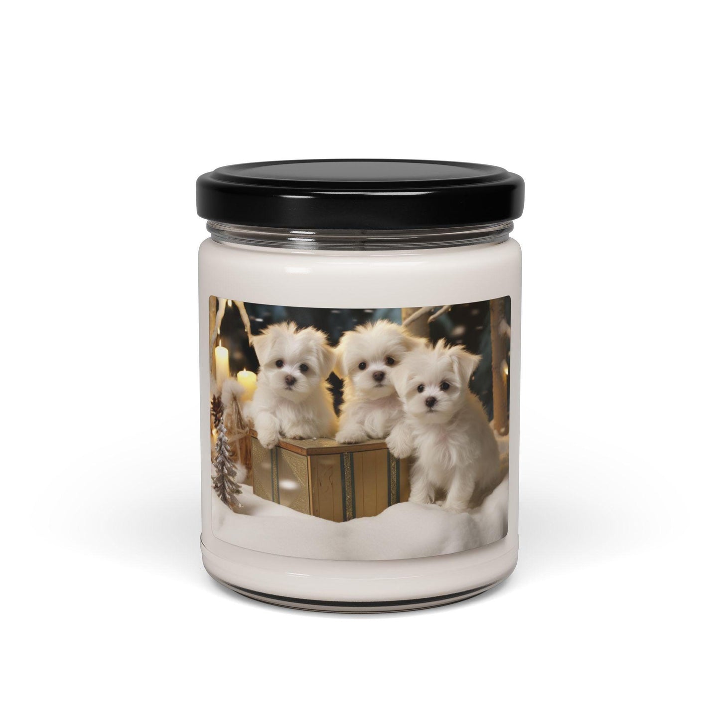 Soy Candle, Xmas Holiday Scented, 9oz, Maltese Puppy Xmas, Cinnamon Apple, Best Selling, Family Gift, Holiday Candles, Christmas Decor,