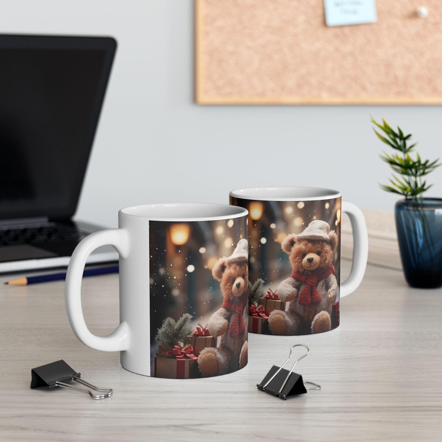 Holiday Bear Ceramic Mug, Designers Mug, Bear Portrait, Xmas Mug, Female Gift, 11oz Novelty Mug
