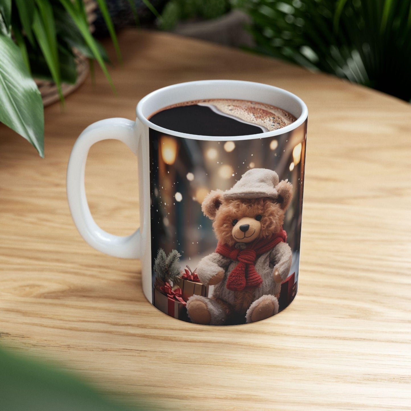Holiday Bear Ceramic Mug, Designers Mug, Bear Portrait, Xmas Mug, Female Gift, 11oz Novelty Mug