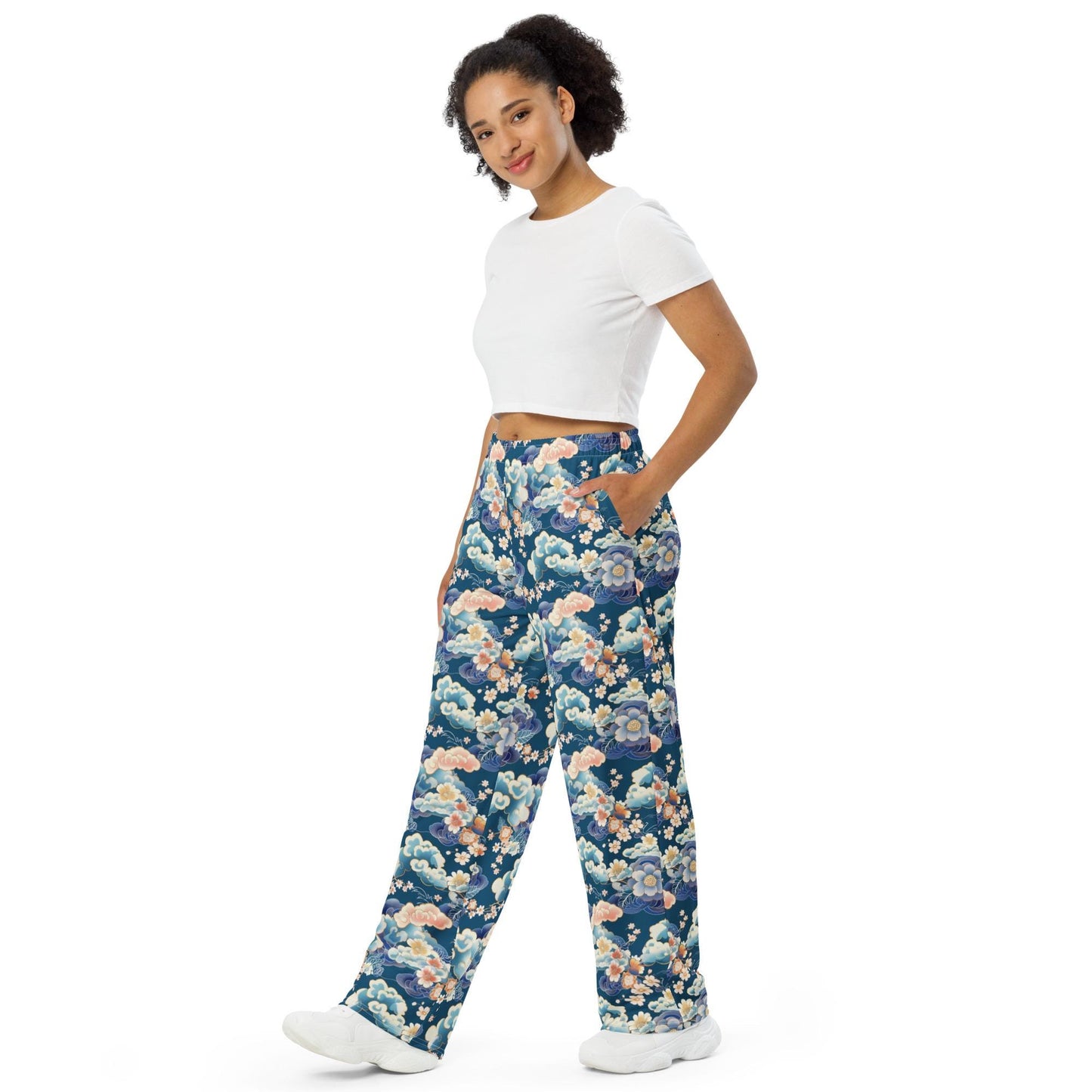 Chinoiserie Delight: Unisex Wide-Leg Relaxed Style Pants – All-Over Print