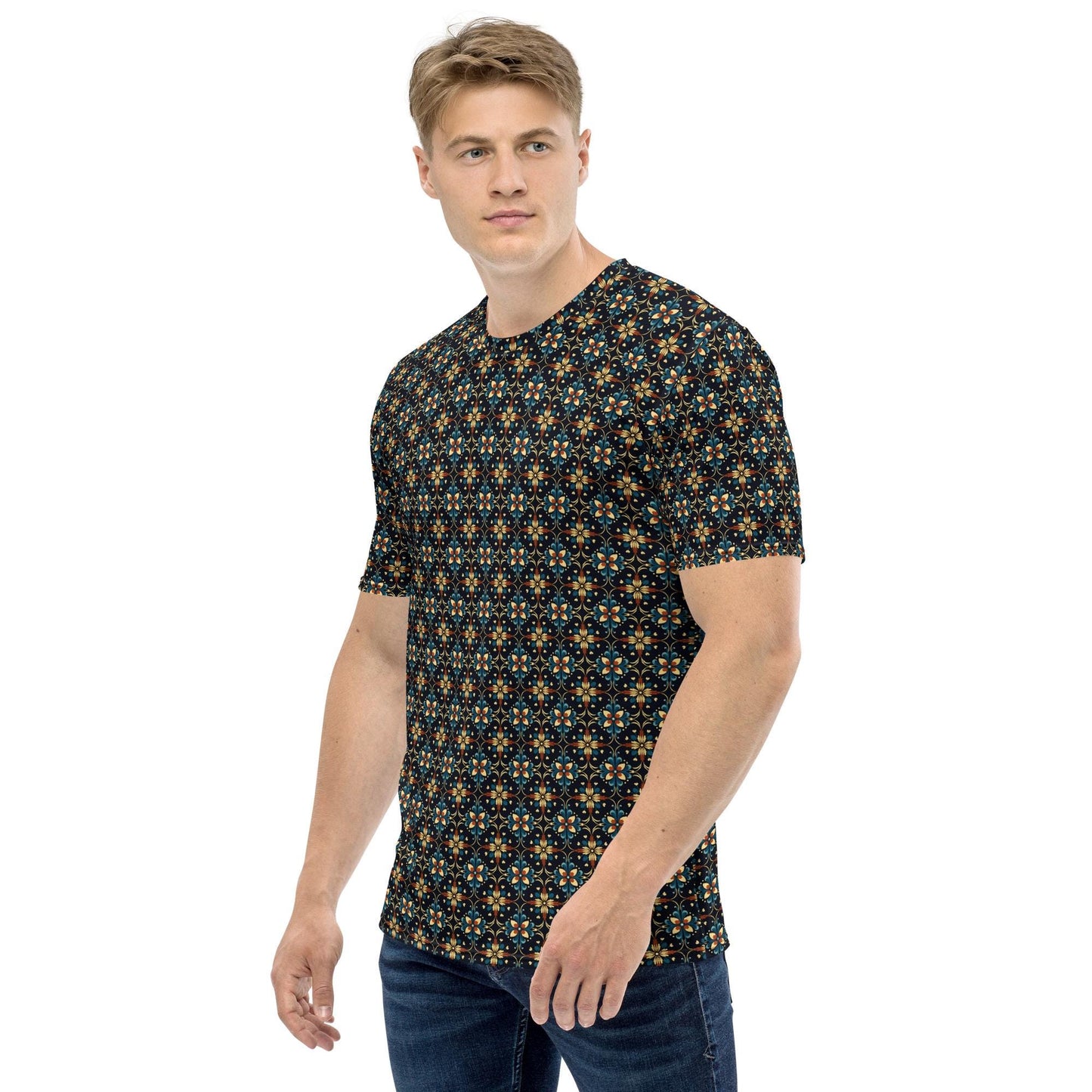 Stylish Geometric All-Over Print Men's T-shirt | Trendy Modern Design | Comfortable & Fashionable Casual Tee | Unique Graphic Shirt