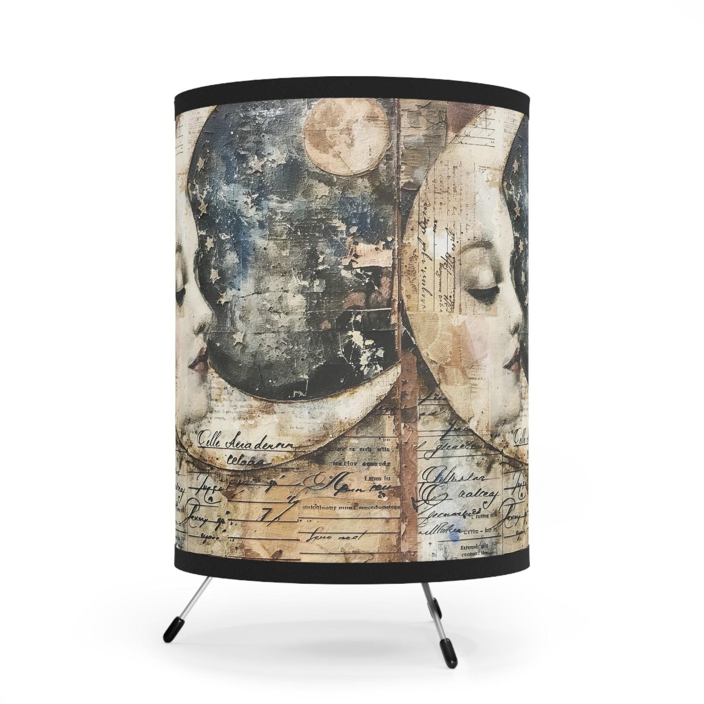 Artistic Tripod Lamp with High-Res Printed Shade, Mood Lighting for Home Decor, Bohemian Style, Celestial Gift Idea, Bedroom Lamp, Reading
