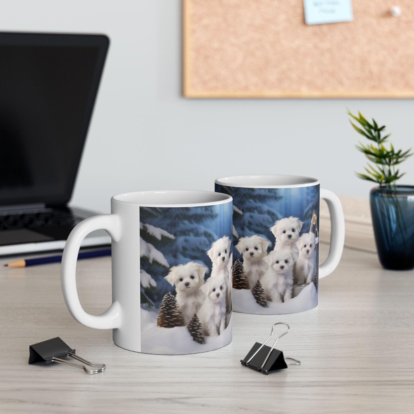 White Xmas Maltese Ceramic Mug 11oz, Holiday Gift, Puppy Love Coffee Cup, Kitchen Decor, Best Gift, Xmas Mug