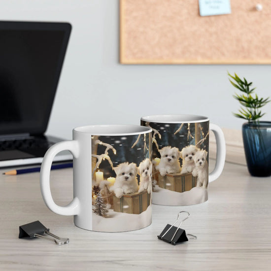 Maltese Dog Christmas Mug - White Xmas Puppy Coffee Cup for Dog Lovers, Nurses, Teachers - Holiday Gift, 11oz Ceramic The Aurora Touch