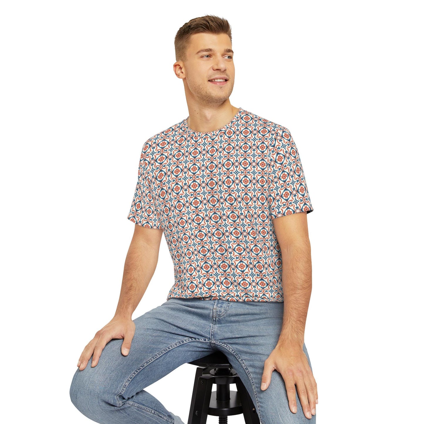 Stylish Men's Polyester Tee - Geometric Print, Casual Wear, Summer Fashion, Gift for Him, Outdoor Events, Graphic Tee