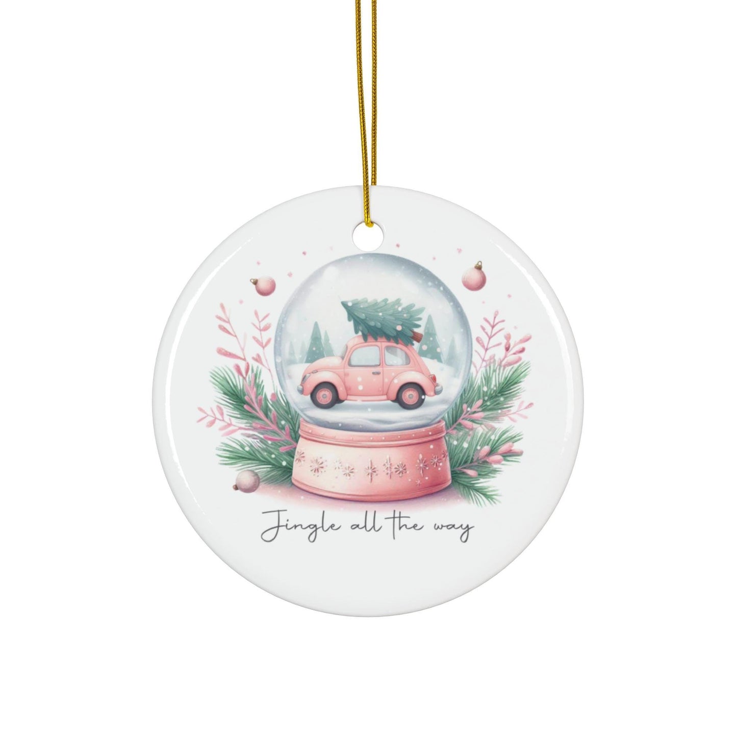 Festive Ceramic Ornament - Jingle All the Way, Holiday Pink Décor, Christmas Tree Decoration, Winter Wonderland, Family Keepsake, Gift Idea