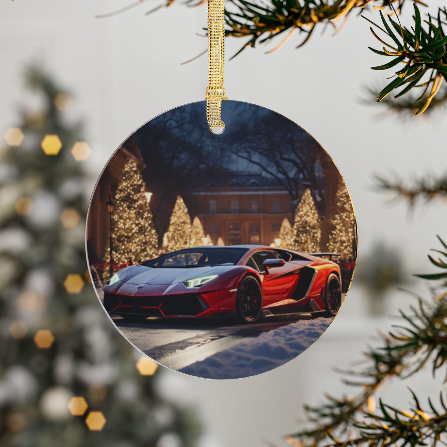 Acrylic Ornaments, Red lamborghini, Holiday Design, Designer ornament, Luxury Ornament, Christmas tree ornament, Christmas Decor