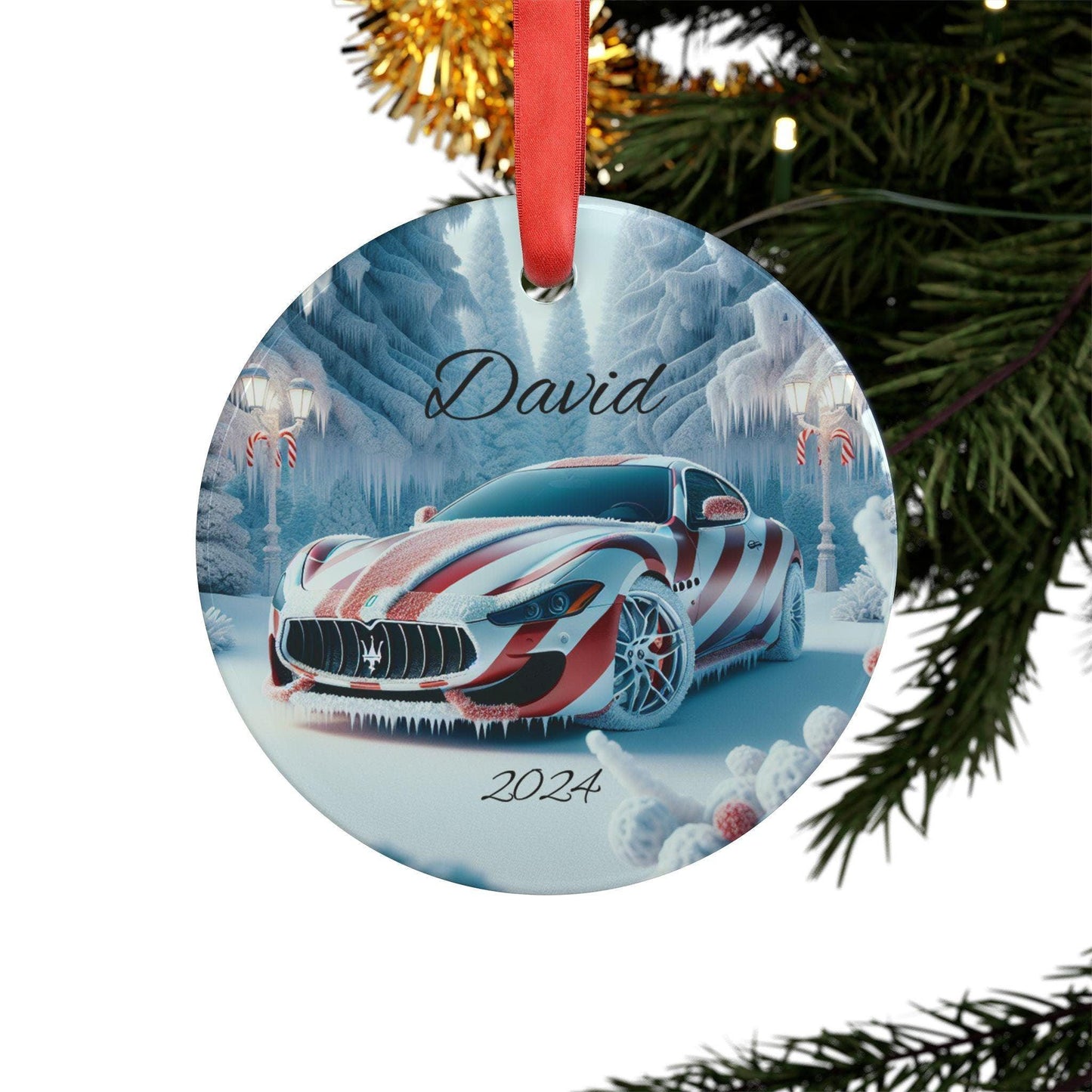 Personalized Car Ornament, Custom Holiday Decoration, Christmas Gift, Maserati Ornament with Ribbon, Unique Tree Decor, 2024 Edition