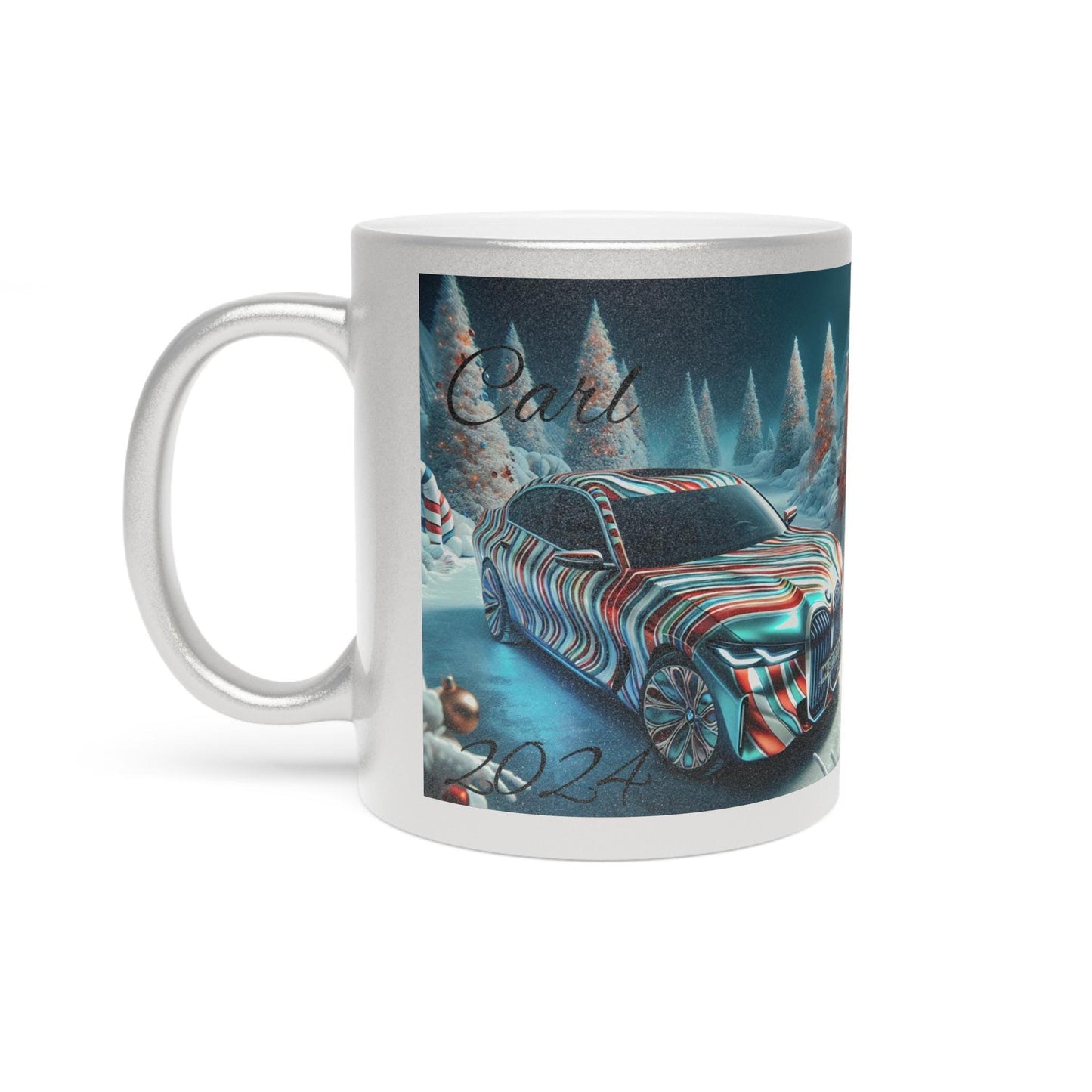 Personalized Metallic Mug, Unique Car Design, Holiday Gift, Winter Decor, Customized Coffee Cup, Perfect for BMW and Car Enthusiasts