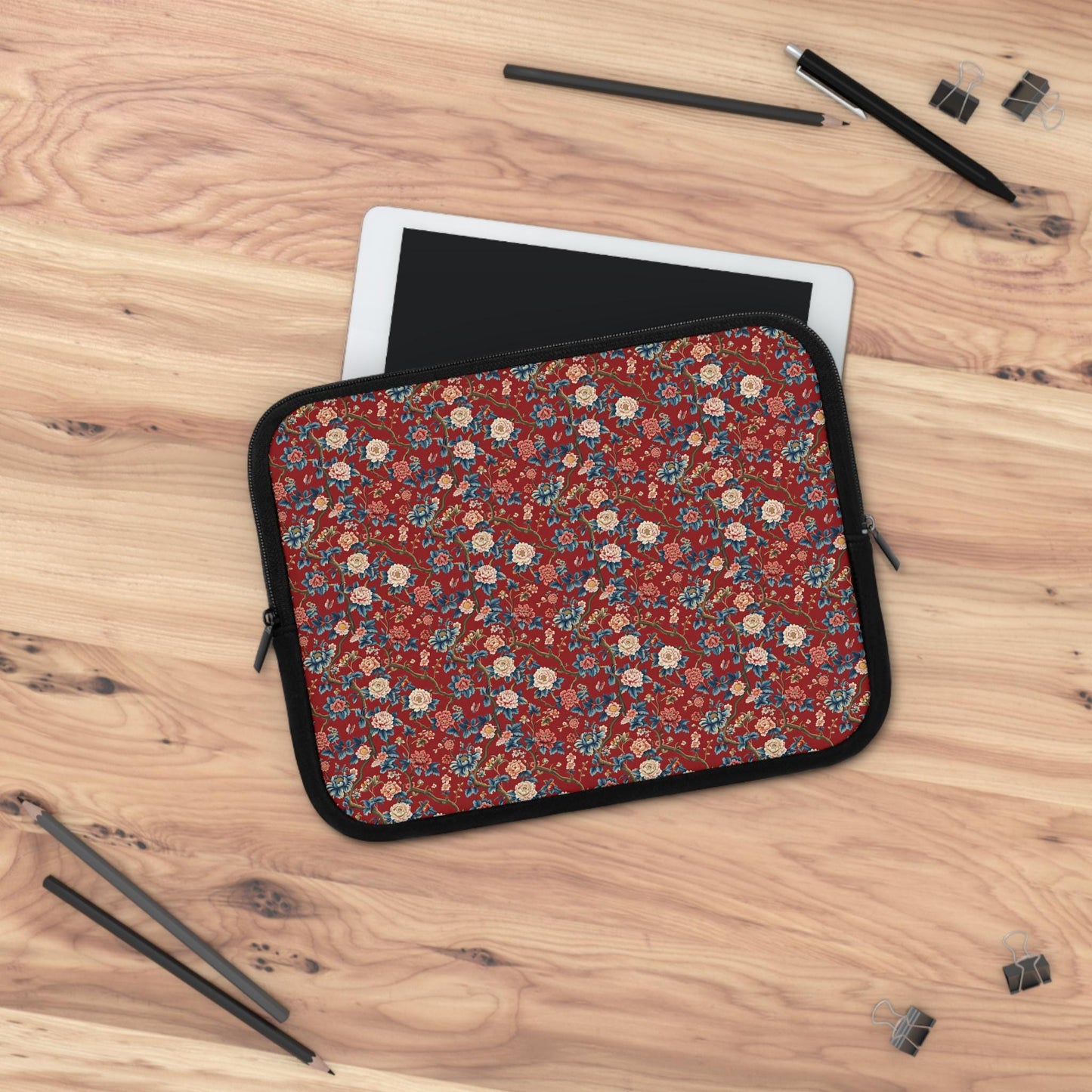 Bohemian Floral Laptop Sleeve, Chinioise Stylish Tech Organizer, Gift for Students, Work & Travel Accessory, Computer Case