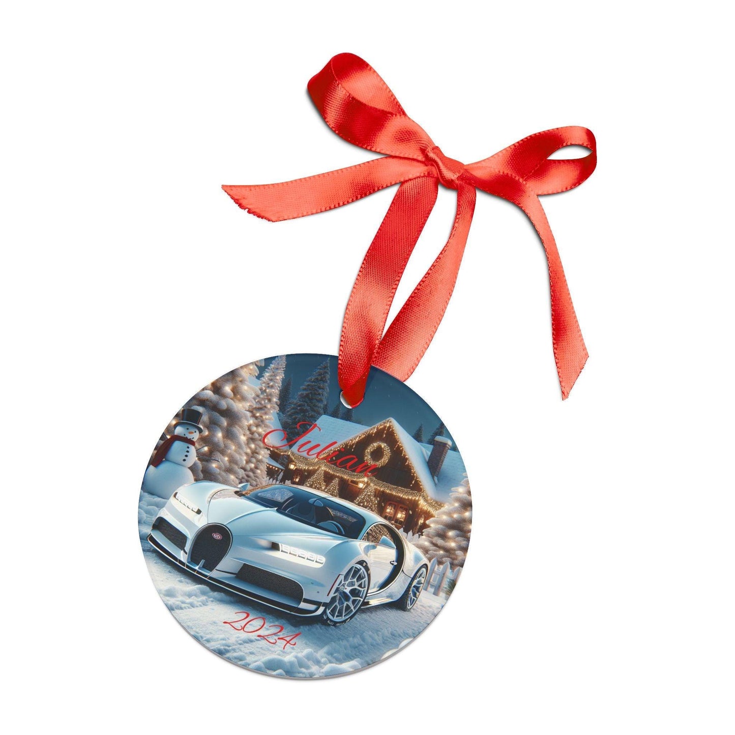 Personalized Bugatti Christmas Ornament, Custom Holiday Decor, Keepsake Gift for Car Lovers, Unique Tree Decoration, 2024 Memory