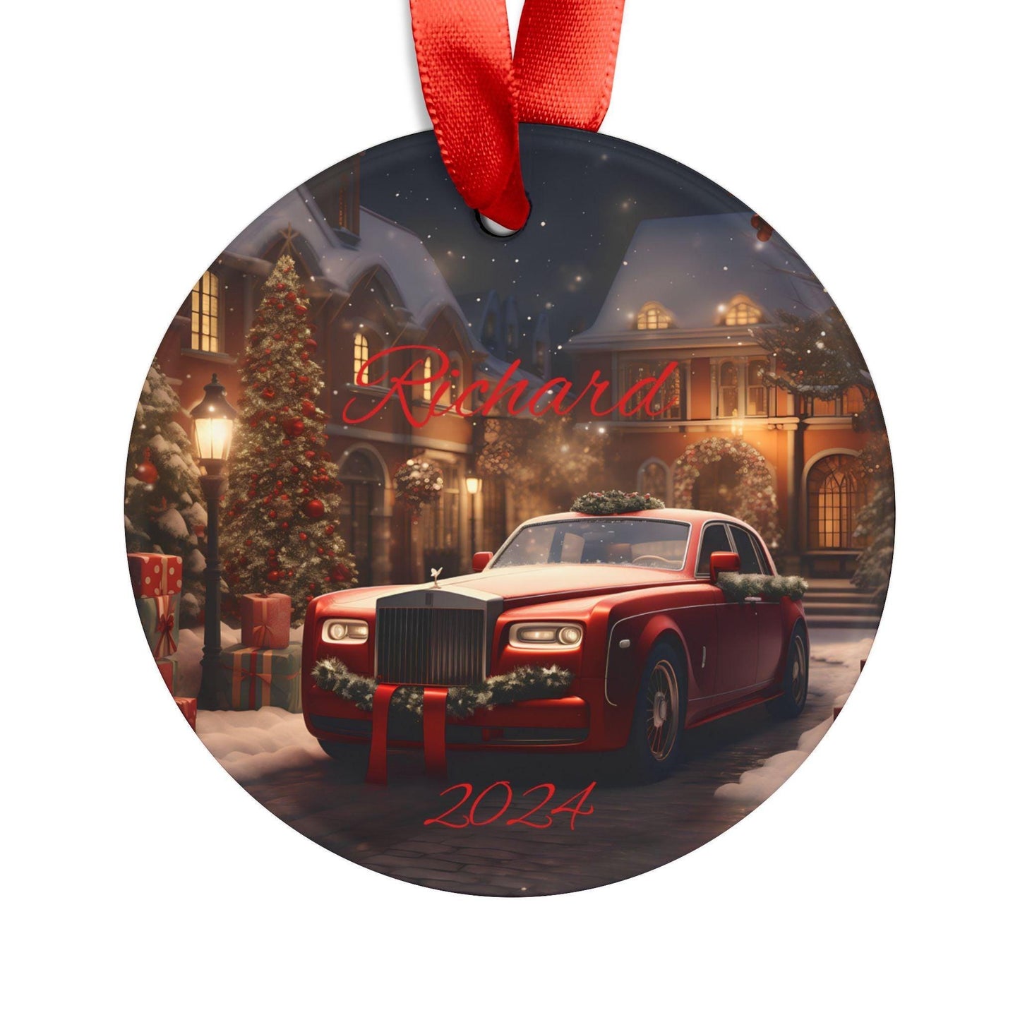 Personalized Christmas Acrylic Ornament, Custom Holiday Decor, Unique Gift for Family, 2024 Keepsake, Festive Tree Decoration, Rolls Royce