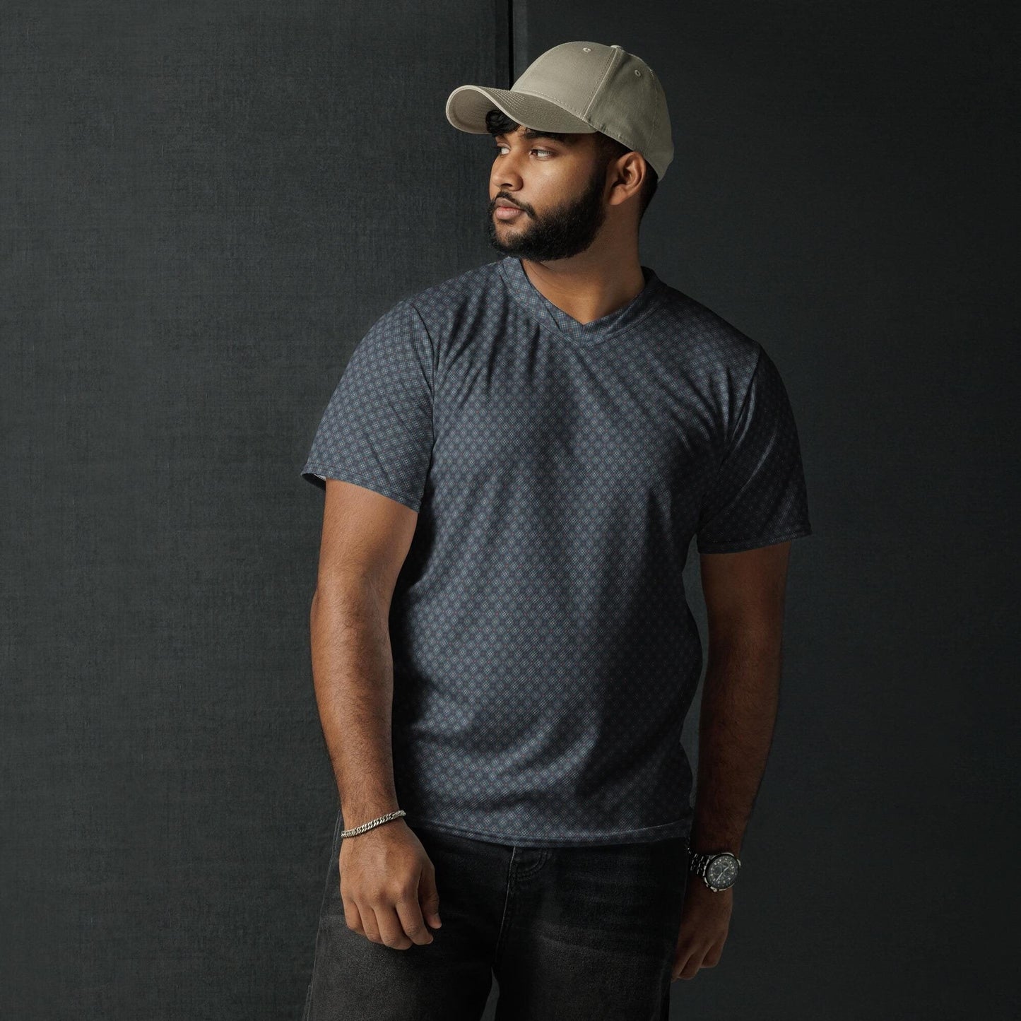 Eco-Friendly Men's Geometric All-Over Print Sports Jersey – Recycled Fabric Men Athletic and Casual Everyday Wear