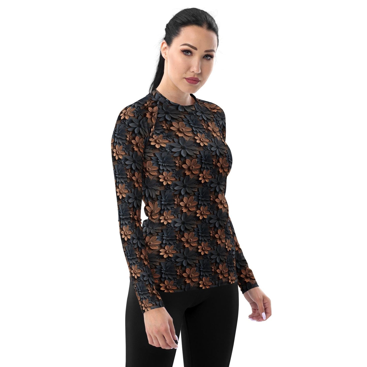 Captivating Warm Floral Colors Women's Rash Guard – Vibrant All-Over Print for Style & Comfort