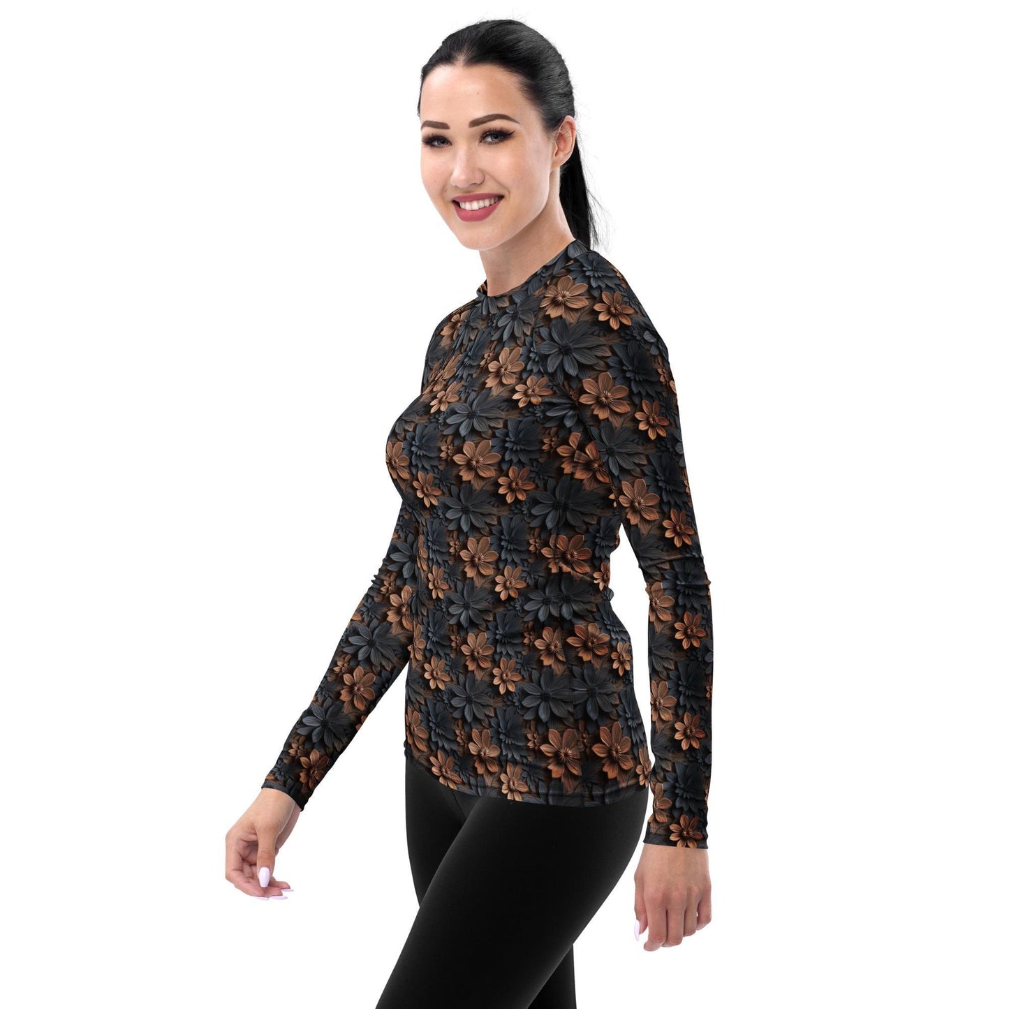 Captivating Warm Floral Colors Women's Rash Guard – Vibrant All-Over Print for Style & Comfort