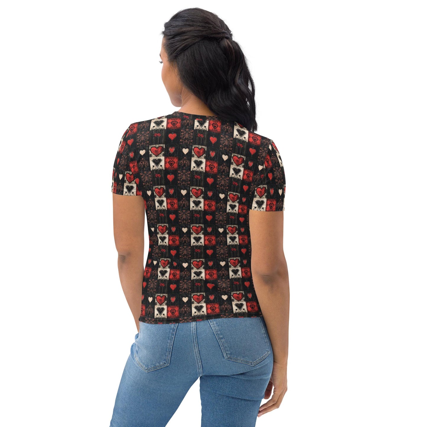 Women's Gothic Valentines All-Over Print Tee – Bold & Edgy Valentine's Day Shirt for Trendsetters"